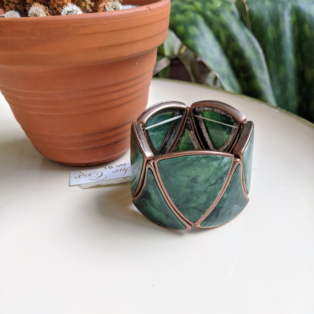 Sue Cox Green Stretch Bracelet Copper Bronze - Picture 1 of 15